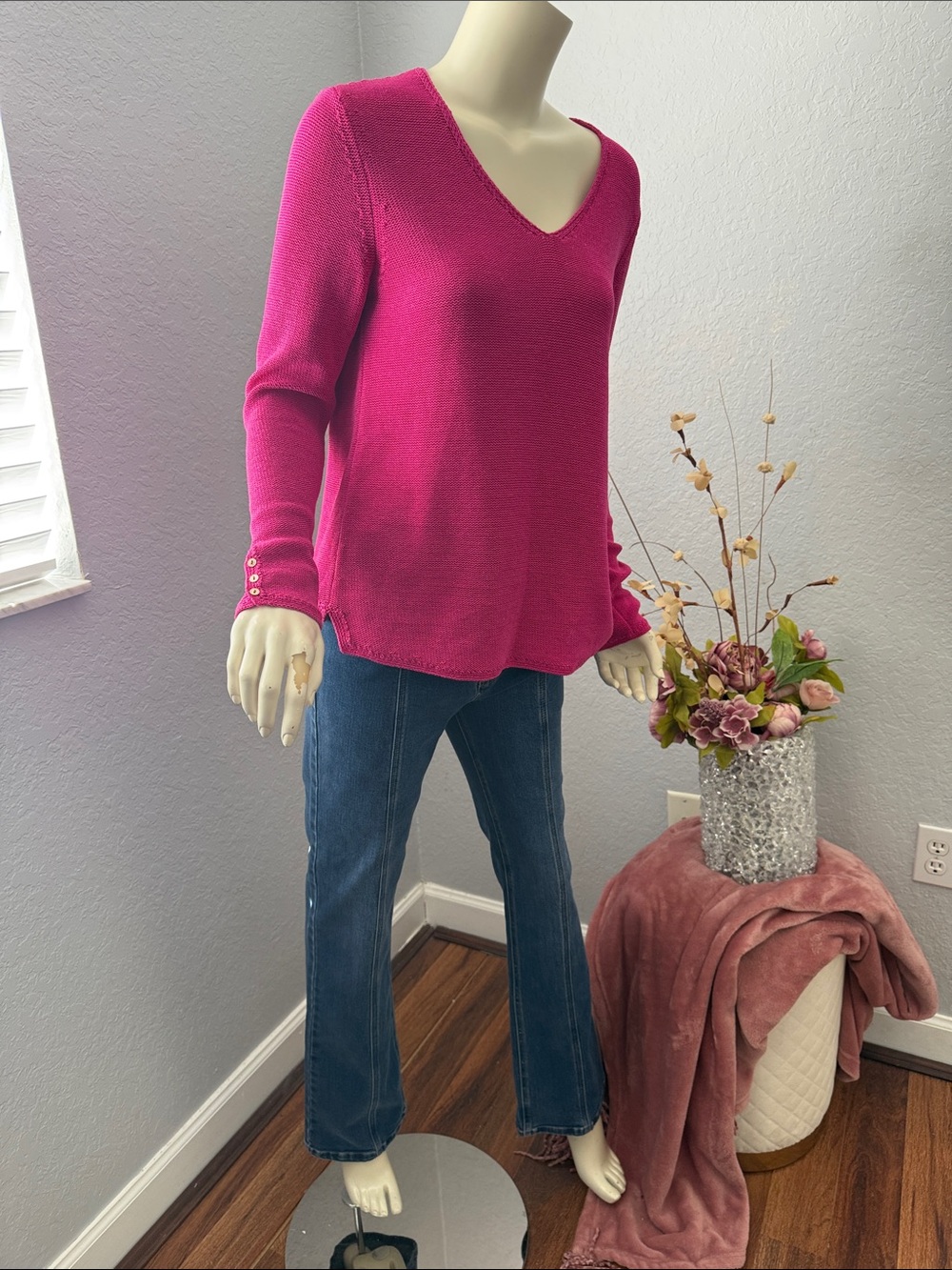J. McLaughlin Bright Fuchsia V-Neck Sweater